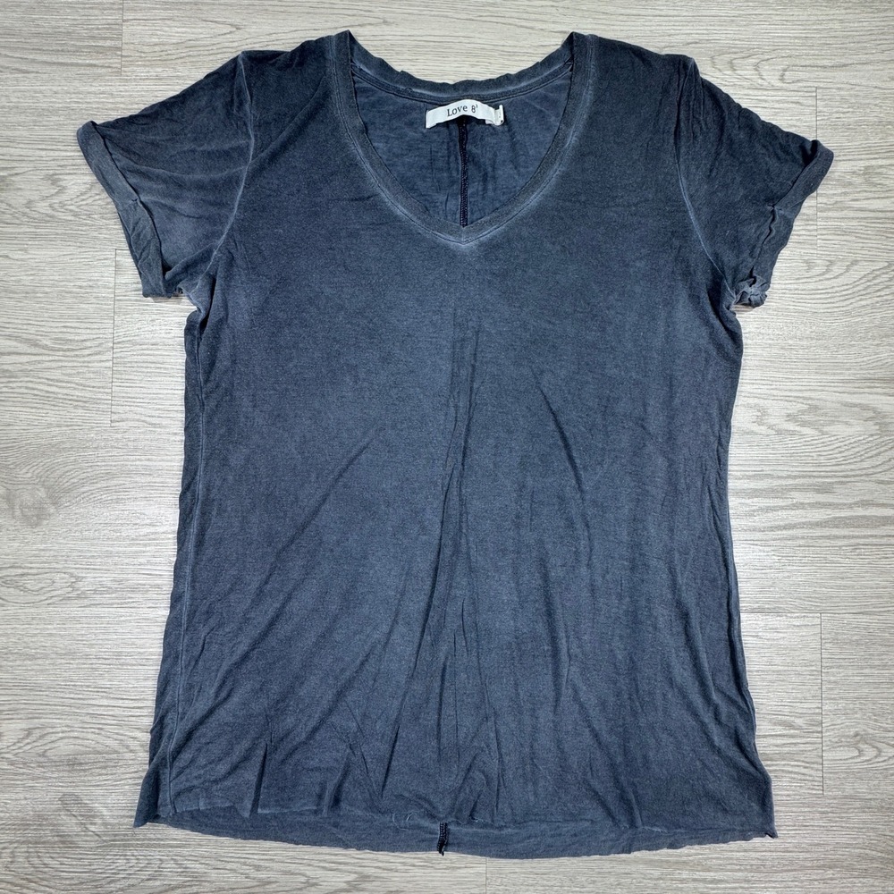 Love 8 Women's T-Shirt V-Neck Mineral Wash Cuffed Sleeve Grey Large
